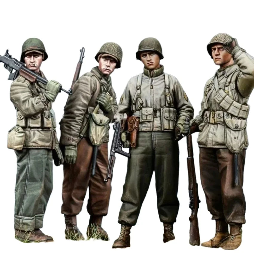 1/35 WWII US Infantry Squad with Puttees, 4 Figures, Resin Model Figure Kit, Unassembled and Unpainted