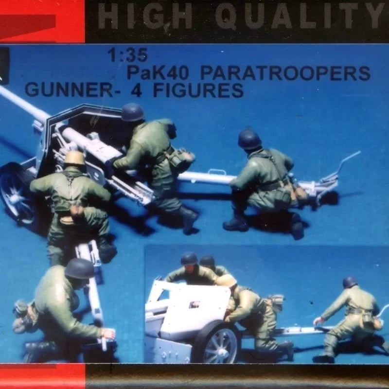 1/35 WWII German Paratroopers with PaK40, 4 Figures, Resin Model Figure Kit, Unassembled and Unpainted
