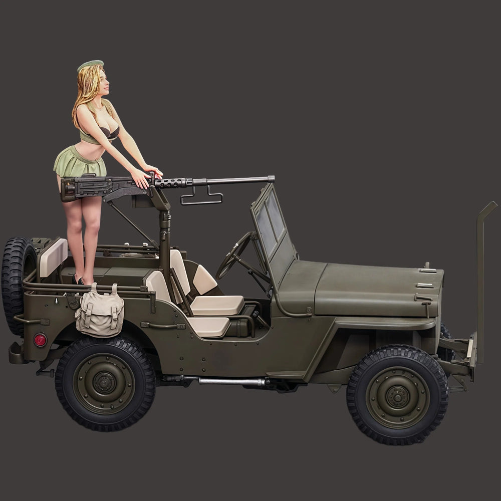 1/24 WWII Female Machine Gunner, Resin Model Figure Kit, Unassembled and Unpainted