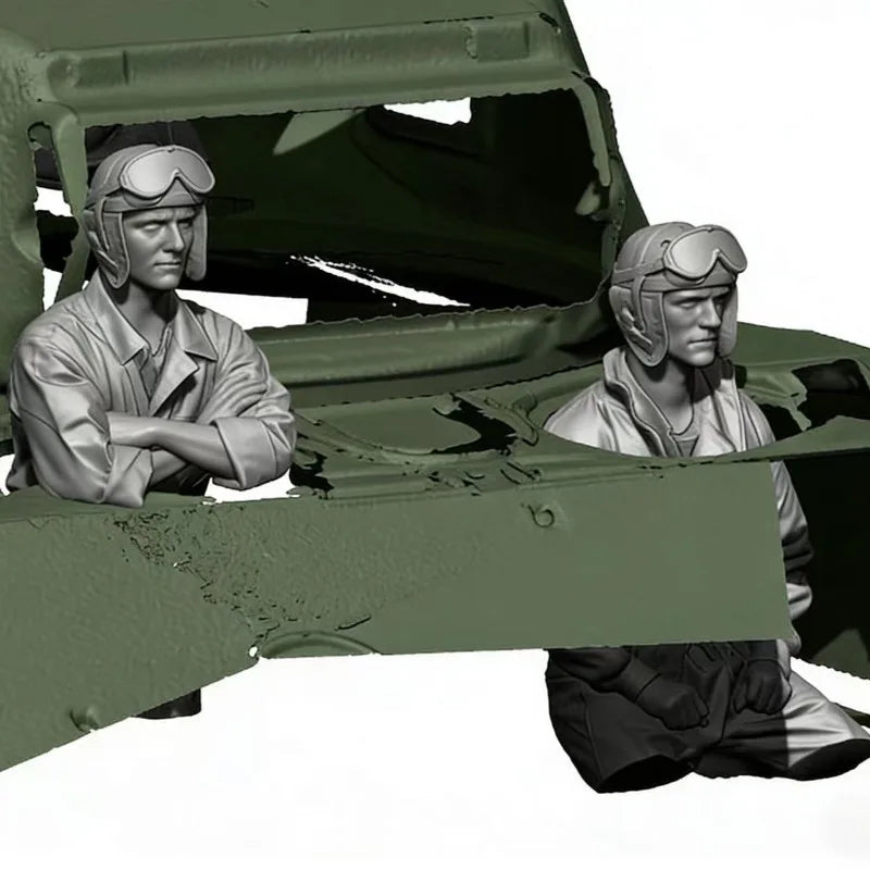 1/16 WWII US Tank Crew Varied Positions, 2 Figures, Resin Model Figure Kit, Unassembled and Unpainted