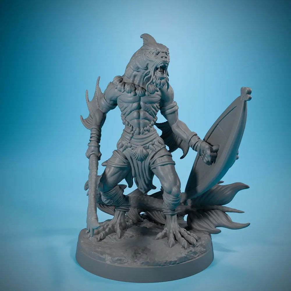 50mm Shark Humanoid Warrior, 4 Figures, Resin Model Figure Kit, Fantasy Theme, Unassembled and Unpainted