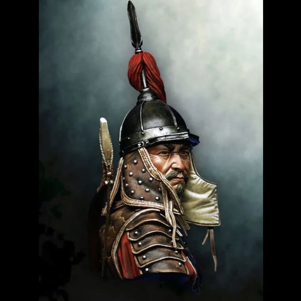 1/9 Medieval Mongol Khan with Spiked Helmet and Plume, Resin Model Bust Kit, Unassembled and Unpainted