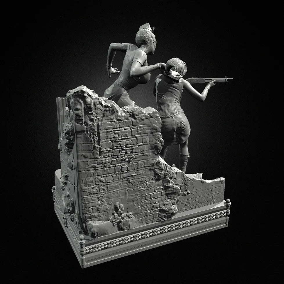 75mm Fantasy Female Warrior & Soldier, 2 Figures, Resin Model Figure Kit, Unassembled and Unpainted