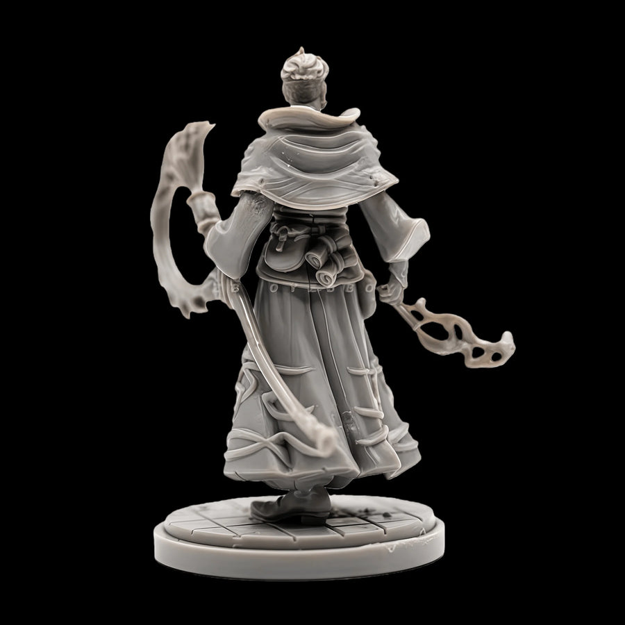 Fantasy Male Wizard with Dual Axes 28mm Resin Figure Kit - resin model view 2