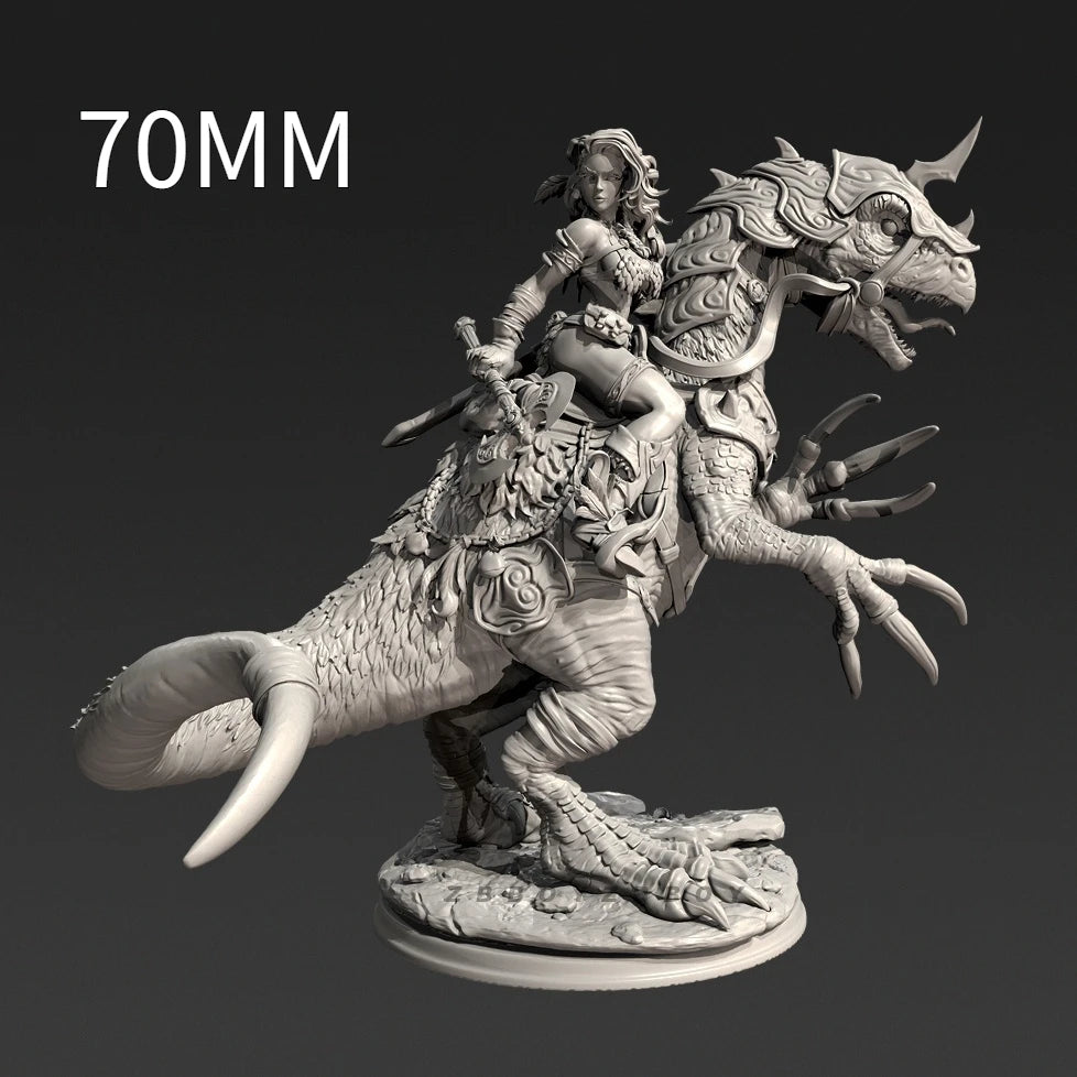 100mm Dragon-Mounted Female Warrior, Resin Model Figure Kit, Fantasy Theme, Unassembled and Unpainted