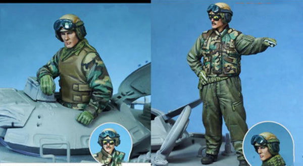 1/35 WWII Allied Pilots with Aircraft, 2 Figures, Resin Model Figure Kit, Unassembled and Unpainted