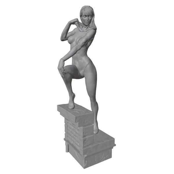 75mm Vintage Pin-Up on Brick Pedestal, Resin Model Figure Kit, Unassembled and Unpainted