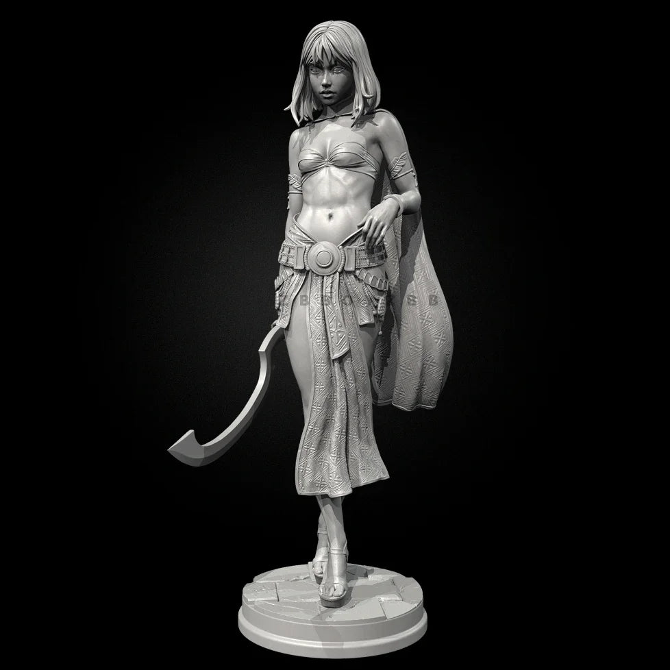 75mm Female Warrior with Scimitar, Resin Model Figure Kit, Fantasy Theme, Unassembled and Unpainted