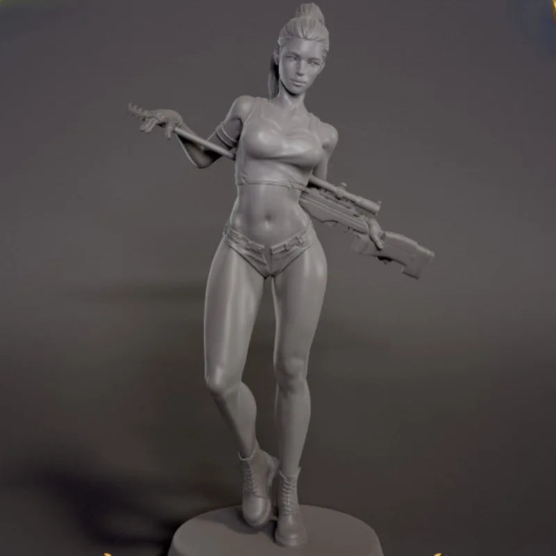 75mm Modern Female Sniper Assassin, Resin Model Figure Kit, Unassembled and Unpainted