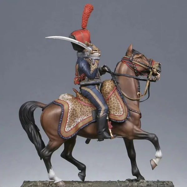 54mm Napoleonic Cavalry Officer with Red Plumed Helmet and Sabre, Resin Model Figure Kit, Unassembled and Unpainted