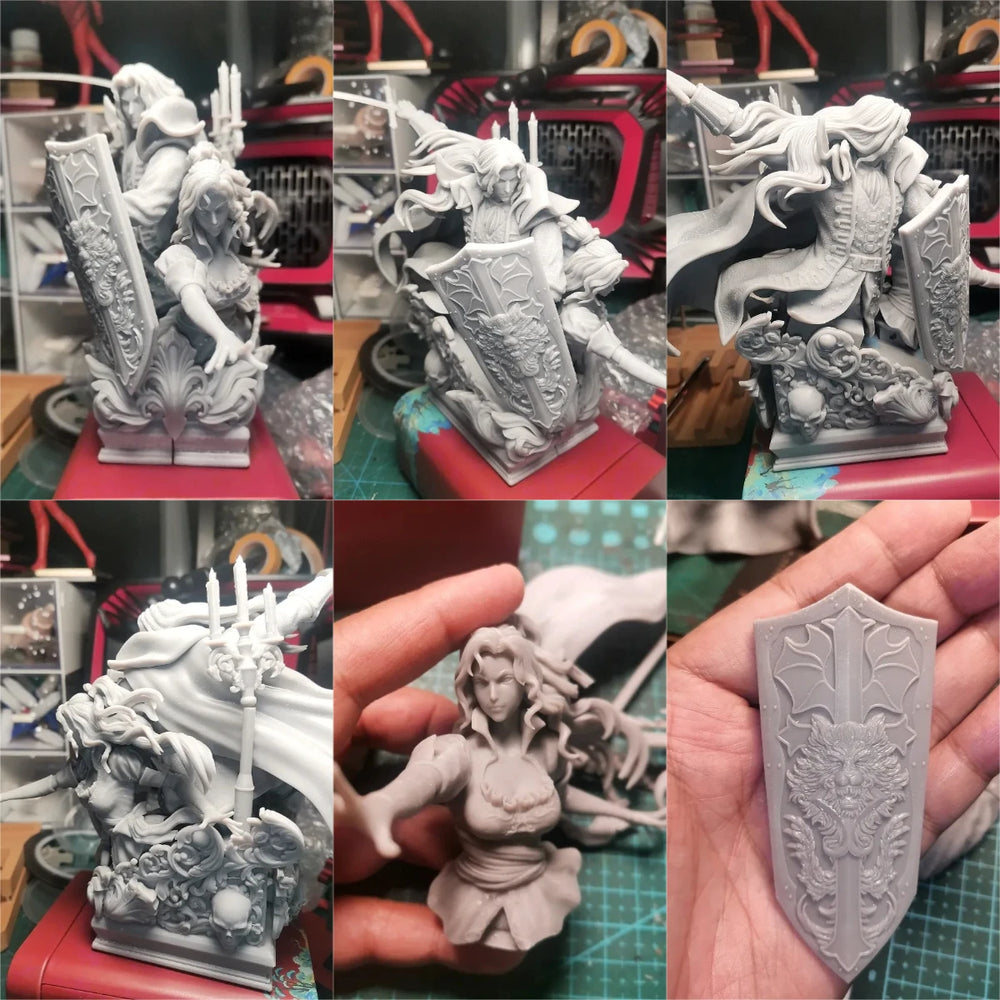 1/6 Gothic Warrior & Demon, 4 Figures, Resin Model Bust Kit, Fantasy Theme, Unassembled and Unpainted