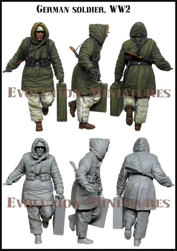 1/35 WWII German Infantry Evacuating with Packs, 6 Figures, Resin Model Figure Kit, Unassembled and Unpainted