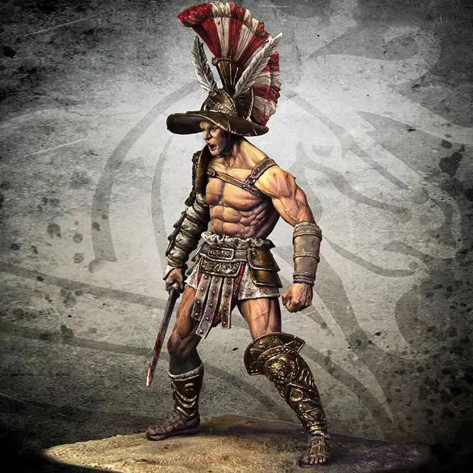 1/24 Gladiator with Red Feathered Headdress, Resin Model Figure Kit, Fantasy Theme, Unassembled and Unpainted