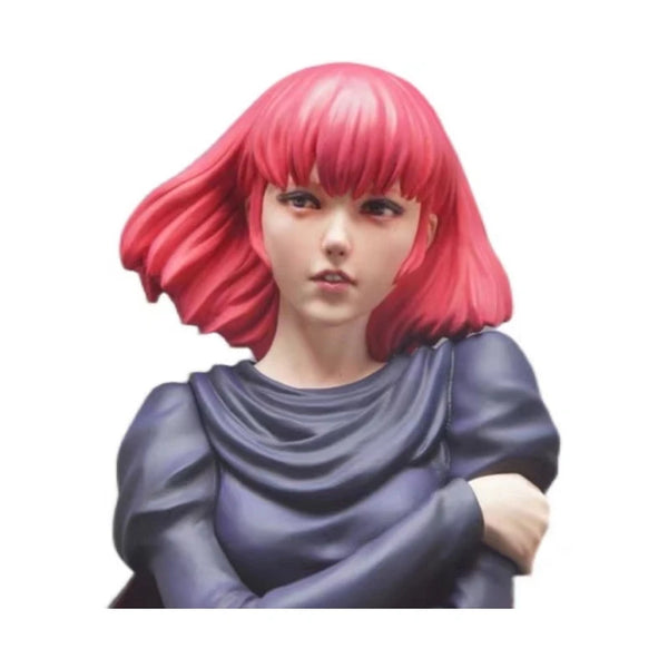 Pink-Haired Female Warrior in Blue Tunic and Red Cape, Resin Model Figure Kit, Anime Theme, Unassembled and Unpainted