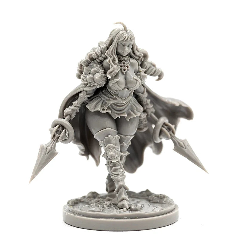 38mm Armored Fantasy Warrior with Dual Spears, Resin Model Figure Kit, Fantasy Theme, Unassembled and Unpainted
