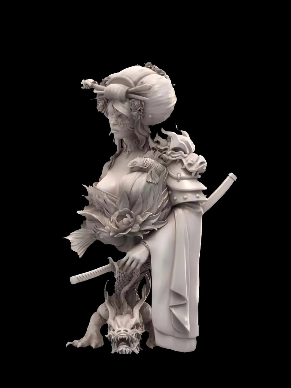 1/9 Elegant Maiden with Feathered Hat and Roses, Resin Model Bust Kit, Fantasy Theme, Unassembled and Unpainted