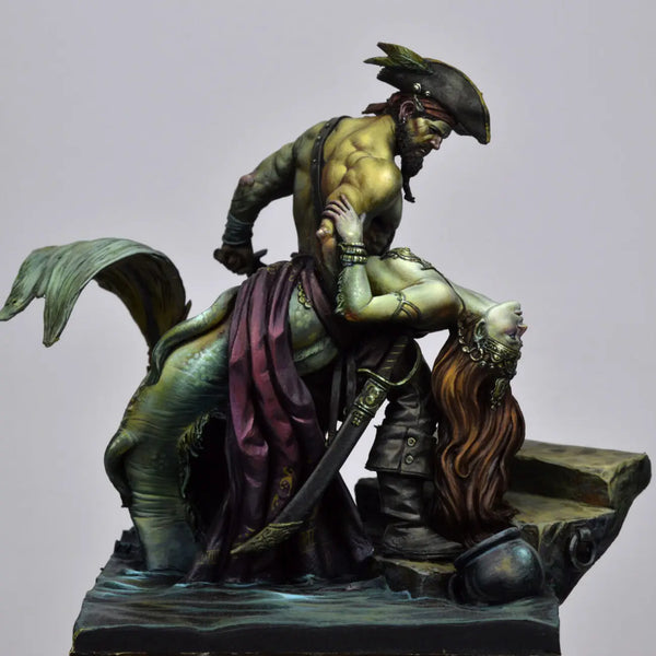 1/24 Pirate and Mermaid, 2 Figures, Resin Model Diorama Kit, Fantasy Theme, Unassembled and Unpainted