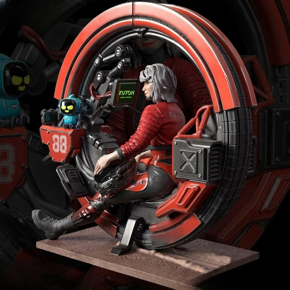 Cyberpunk Pilot on Futuristic Motorcycle — 65mm Resin Figure