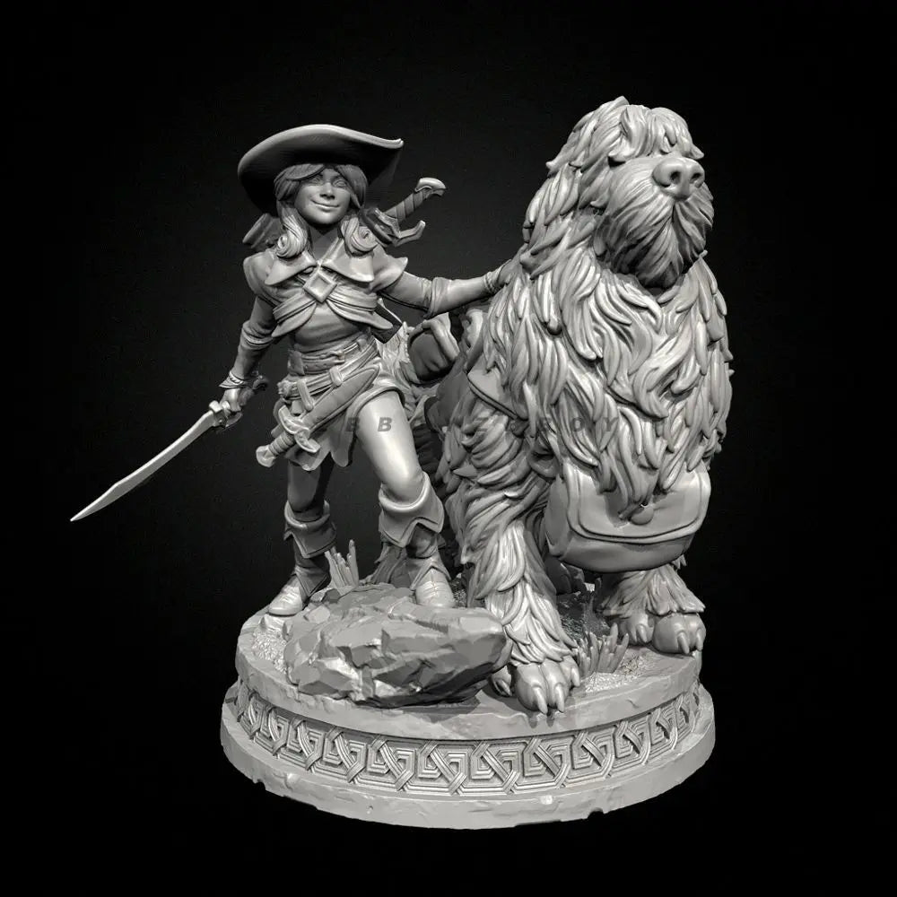 75mm Archer with Hunting Hound, 2 Figures, Resin Model Figure Kit, Fantasy Theme, Unassembled and Unpainted