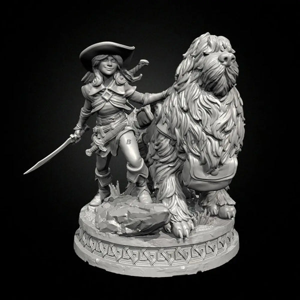 75mm Archer with Hunting Hound, 2 Figures, Resin Model Figure Kit, Fantasy Theme, Unassembled and Unpainted