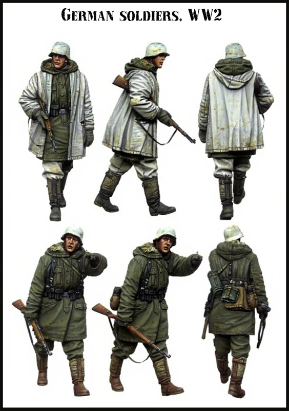 1/35 WWII German Infantry Squad Greatcoat Mix, 6 Figures, Resin Model Figure Kit, Unassembled and Unpainted