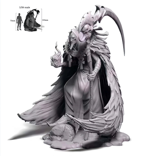 1/24 Undead Wizard with Scythe Staff, Resin Model Figure Kit, Fantasy Theme, Unassembled and Unpainted