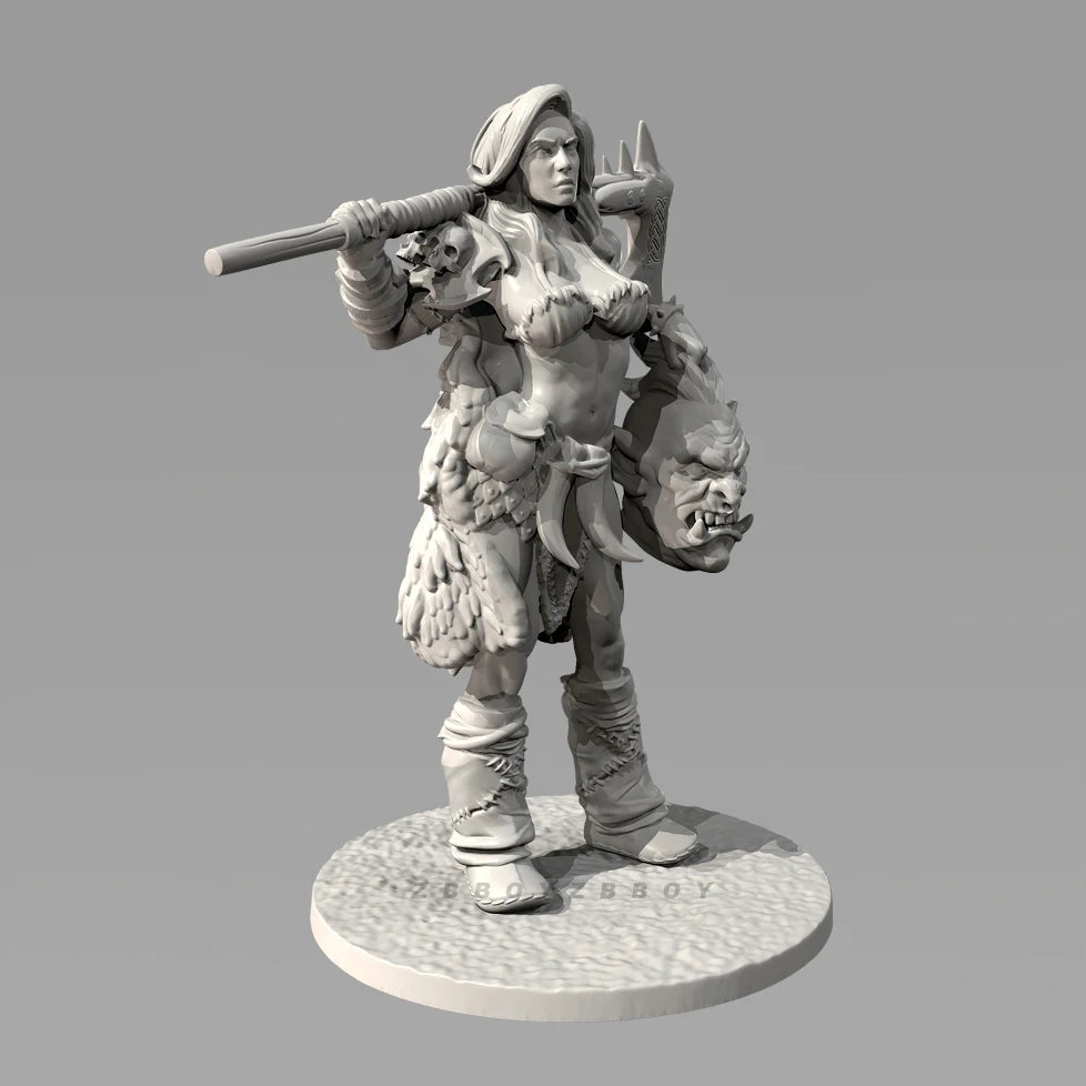 75mm Barbarian Female Warrior, Resin Model Figure Kit, Fantasy Theme, Unassembled and Unpainted