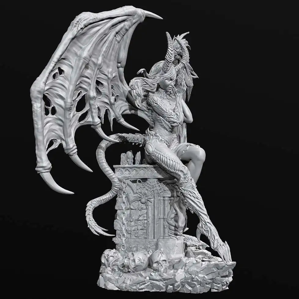 90mm Demon Sorceress with Horned Wings, Resin Model Figure Kit, Fantasy Theme, Unassembled and Unpainted