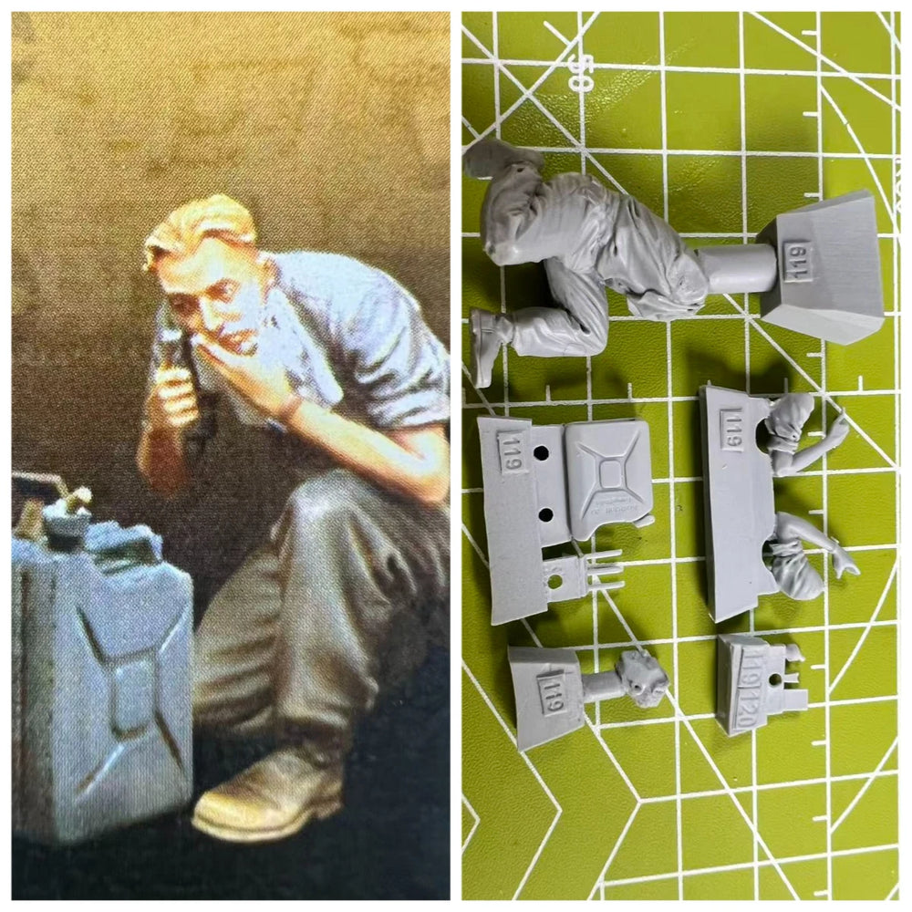 1/35 Modern Weary Soldier Smoking with Jerry Can, Resin Model Figure Kit, Unassembled and Unpainted