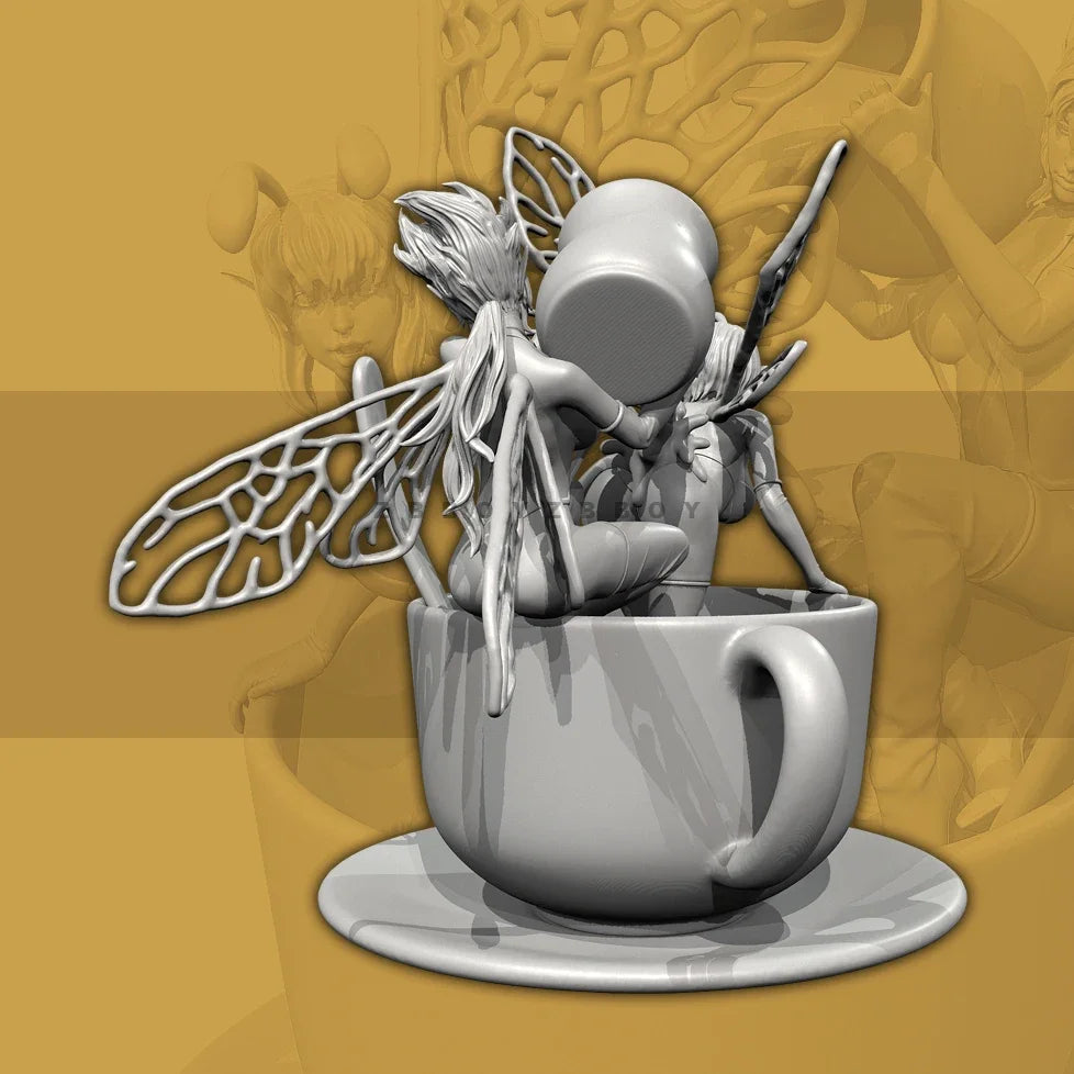 100mm Fairy in Teacup, Resin Model Figure Kit, Fantasy Theme, Unassembled and Unpainted
