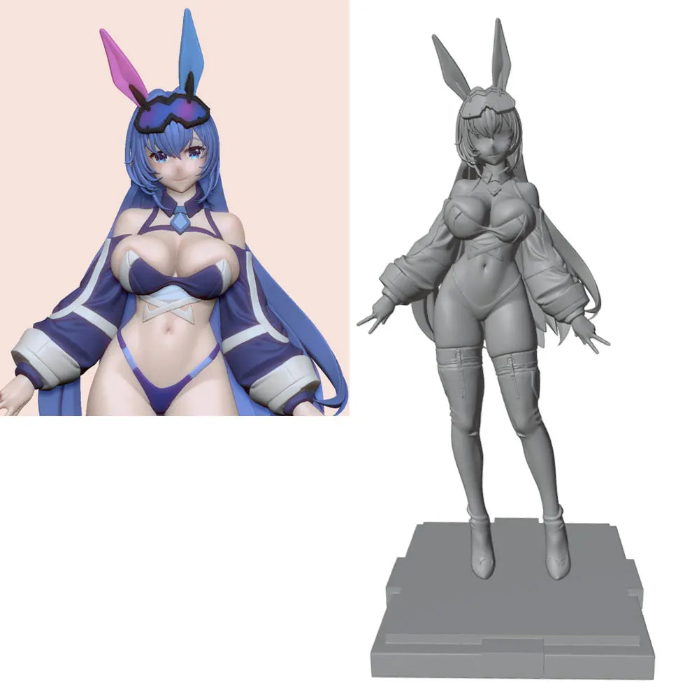 75mm Bunny Girl with Long Hair and Arm Bands, Resin Model Figure Kit, Anime Theme, Unassembled and Unpainted