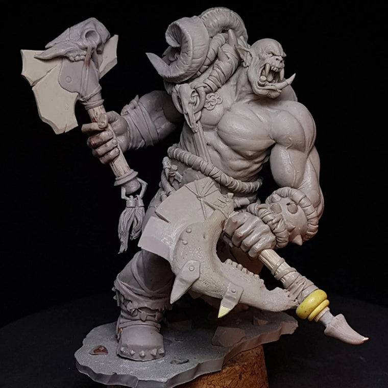 1/24 Horned Orc Warrior Wielding Battle Axe, Resin Model Figure Kit, Fantasy Theme, Unassembled and Unpainted