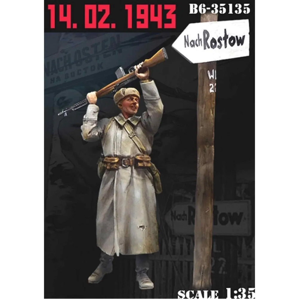 1/35 WWII Soviet Soldier Signaling with PPSh-41 and Road Marker, Resin Model Figure Kit, Unassembled and Unpainted