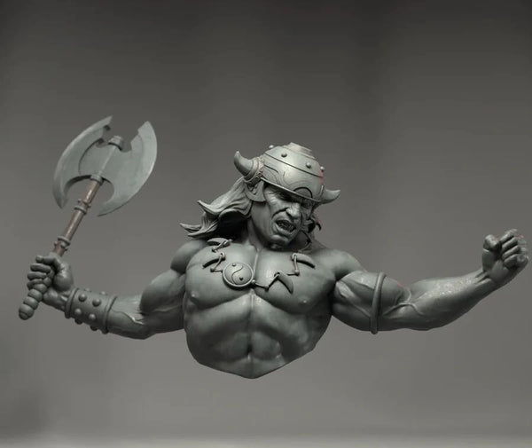 1/10 Bearded Barbarian with Horned Helmet and Double-Axe, Resin Model Bust Kit, Fantasy Theme, Unassembled and Unpainted