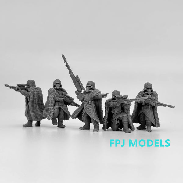 28mm Grim Guard Snipers, 5 Figures, Resin Model Figure Kit, Fantasy Theme, Unassembled and Unpainted