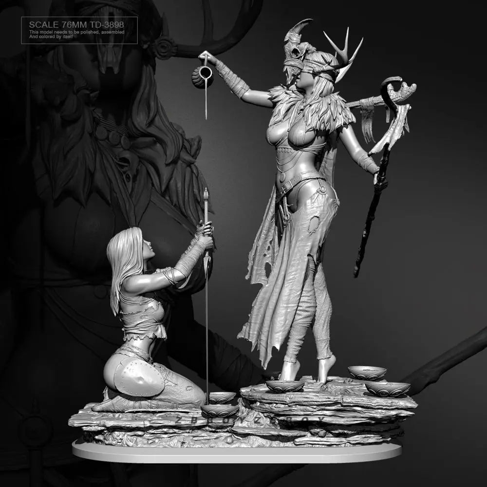 76mm Female Fantasy Warrior, Resin Model Figure Kit, Fantasy Theme, Unassembled and Unpainted