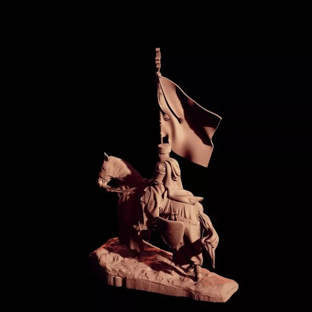 1/24 Medieval Knight Bearing Cross Standard, Resin Model Figure Kit, Unassembled and Unpainted
