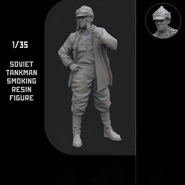1/35 WWII Soviet Tankman Smoking, Resin Model Figure Kit, Unassembled and Unpainted