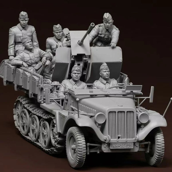 1/35 WWII German SdKfz.10/4 FlaK 30, 6 Figures, Resin Model Vehicle Kit, Unassembled and Unpainted