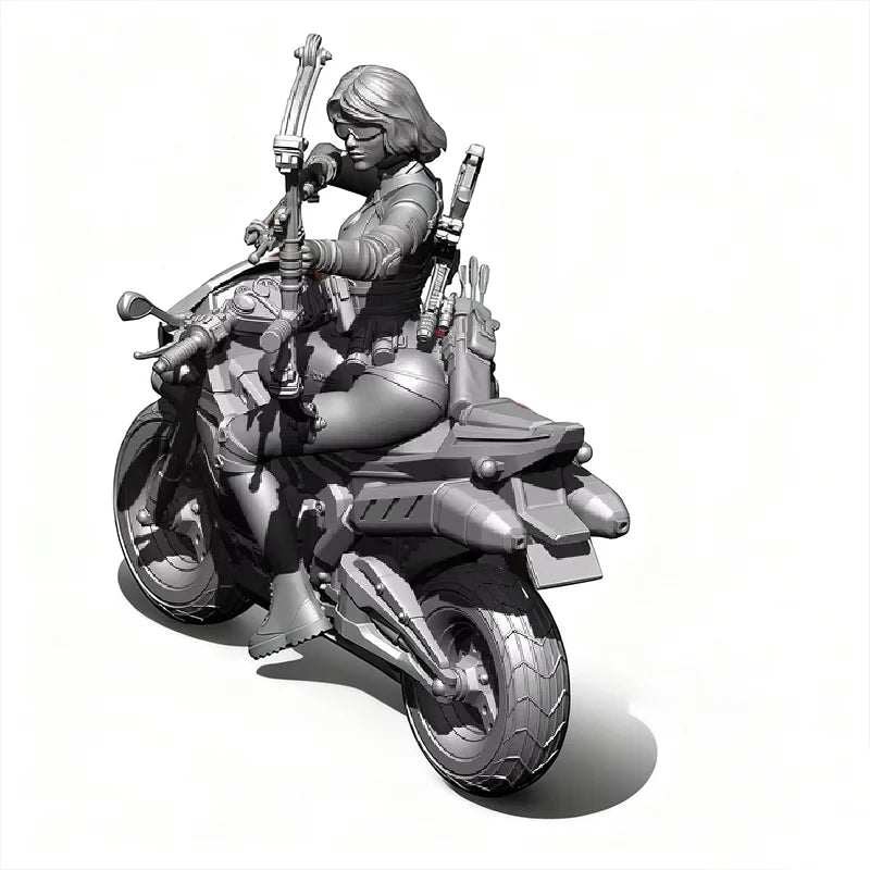1/24 Female Commando on Motorcycle, Resin Model Figure Kit, Unassembled and Unpainted