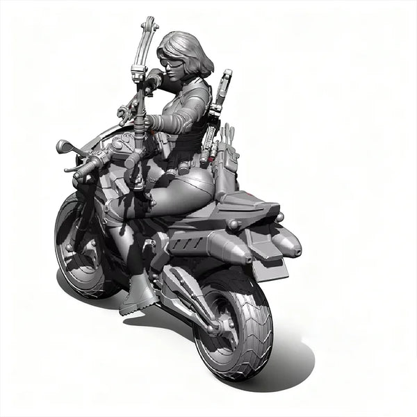 1/24 Female Commando on Motorcycle, Resin Model Figure Kit, Unassembled and Unpainted