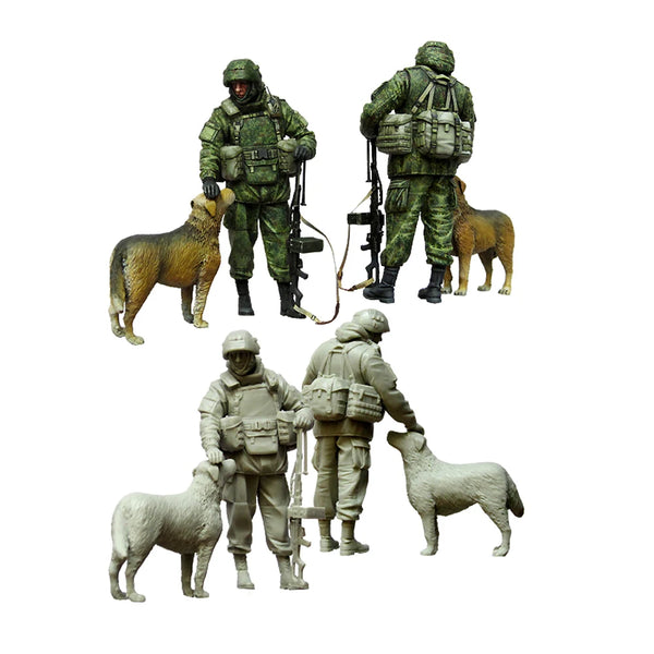 1/35 Modern Russian Soldiers with Service Dogs, 6 Figures, Resin Model Figure Kit, Unassembled and Unpainted