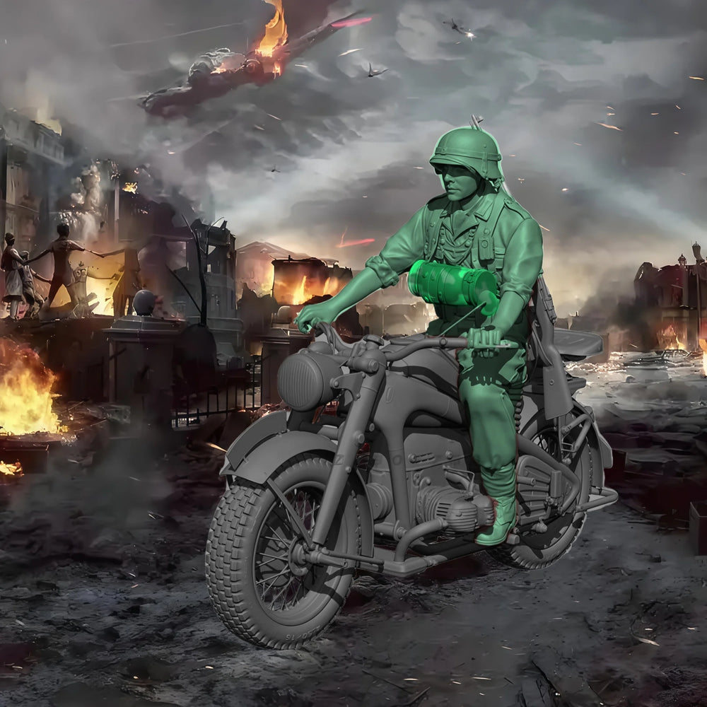 1/35 WWII German Soldier Throwing Grenade with MP40, Resin Model Figure Kit, Unassembled and Unpainted