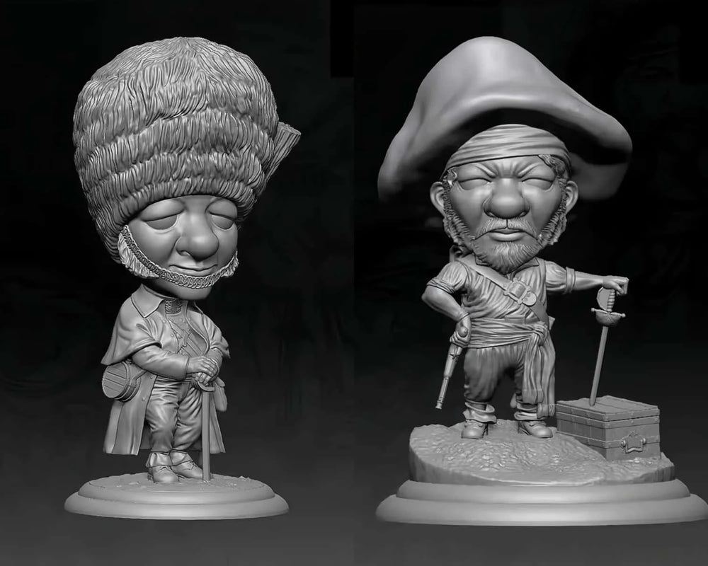 54mm Napoleonic Chibi Soldiers, 2 Figures, Resin Model Figure Kit, Unassembled and Unpainted
