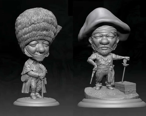 54mm Napoleonic Chibi Soldiers, 2 Figures, Resin Model Figure Kit, Unassembled and Unpainted