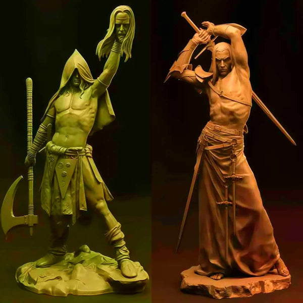 1/24 Warriors with Swords, 2 Figures, Resin Model Figure Kit, Fantasy Theme, Unassembled and Unpainted