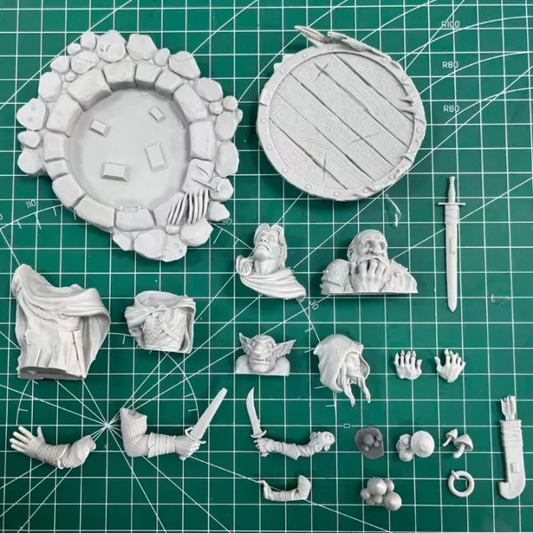 75mm Dwarf Adventuring Party, 5 Figures, Resin Model Diorama Kit, Fantasy Theme, Unassembled and Unpainted