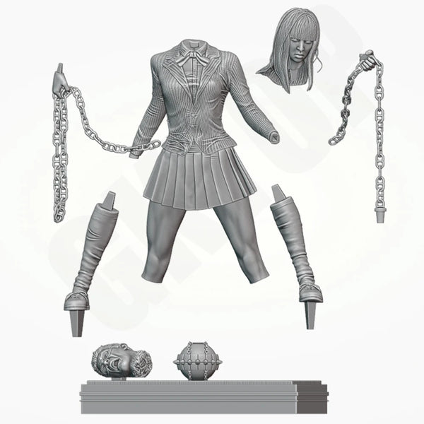 1/24 Schoolgirl with Spiked Bracers and Chains, Resin Model Figure Kit, Anime Theme, Unassembled and Unpainted