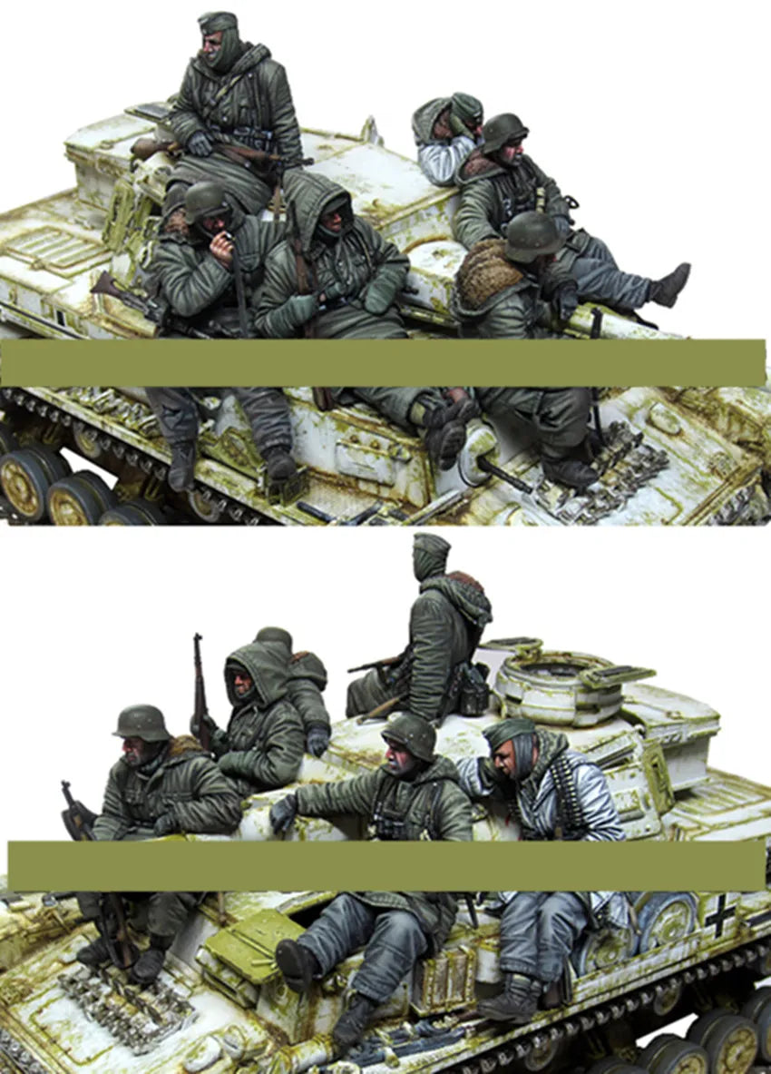 1/35 WWII German Infantry in Trench Defense, 6 Figures, Resin Model Figure Kit, Unassembled and Unpainted