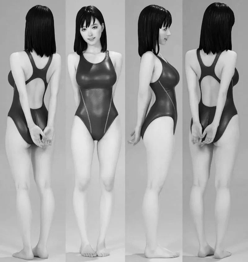 1/8 Teenage Girl in Black Swimsuit, Resin Model Figure Kit, Unassembled and Unpainted